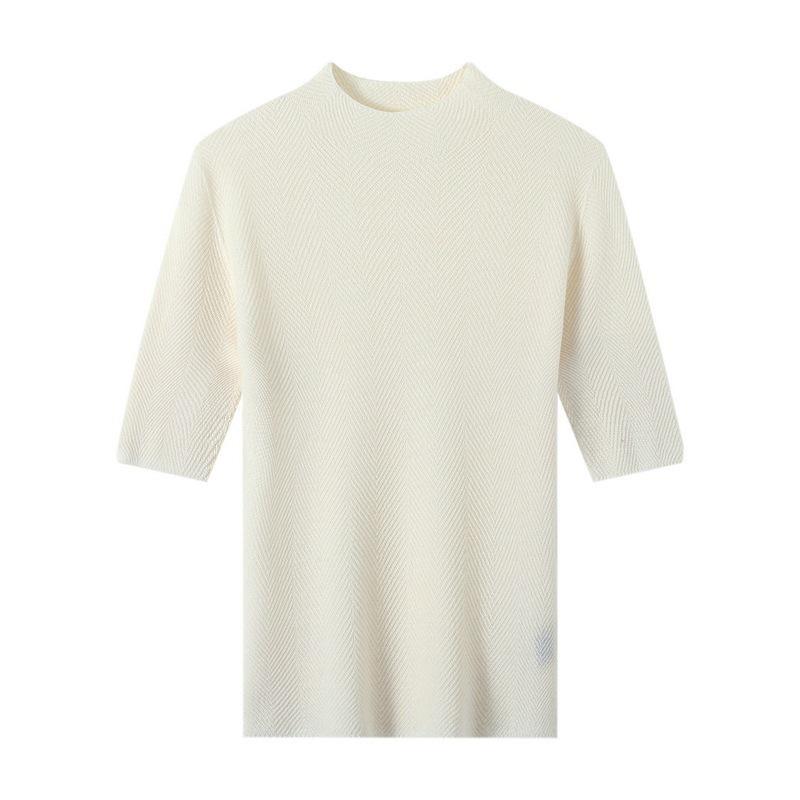 Yangzi 100% Wool Half-High Neck Knit Top, Women's Five-Point Sleeve Sweater - Early Autumn 2026