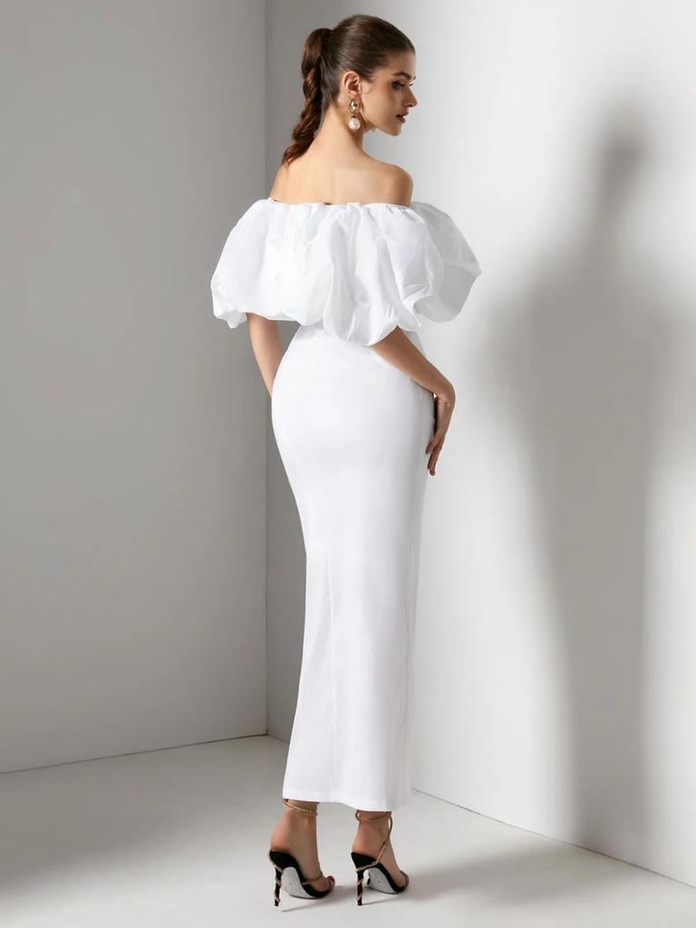Elegant European Style One-Shoulder Long White Bodycon Dress for Women