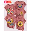 Follow a specific direction Five-piece set for women T T-shirt with vintage floral and bird print Elegant summer clothing Short-sleeved shirt for
