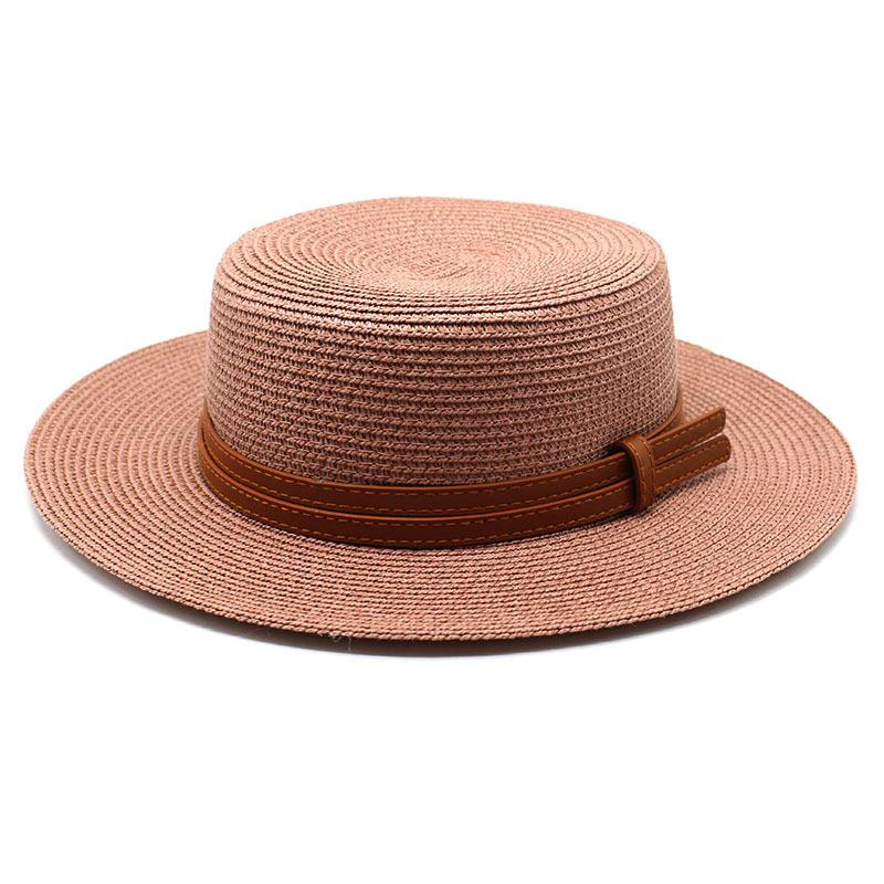 Spring And Summer Men'S And Women'S Multi-Color Decorative Flat-Top Straw Hat Outdoor Travel Sunshade Sun Protection Flat-Top Straw Hat