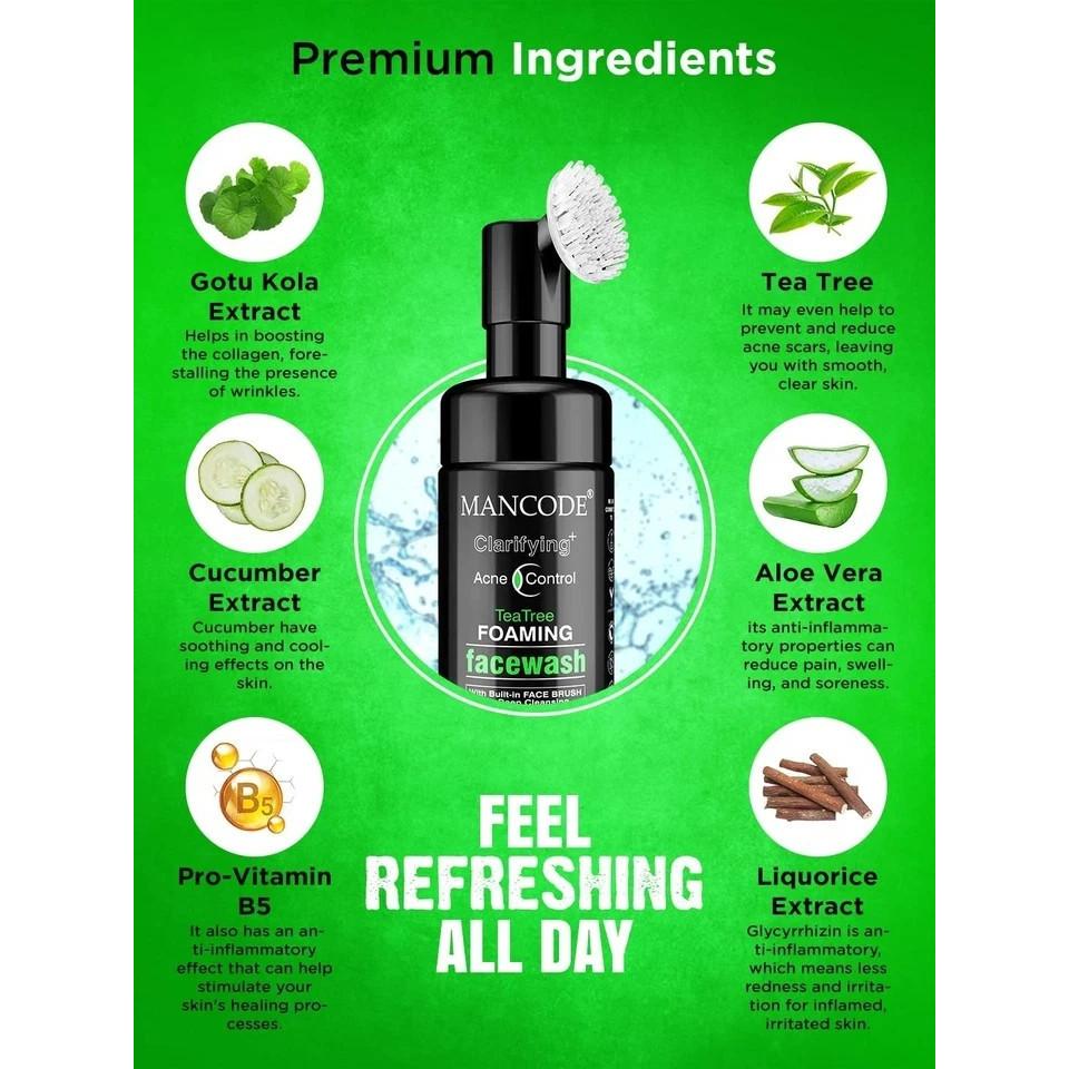 Mancode Acne Control Tea Tree Foaming Facial Wash For All Skin Types 150ml