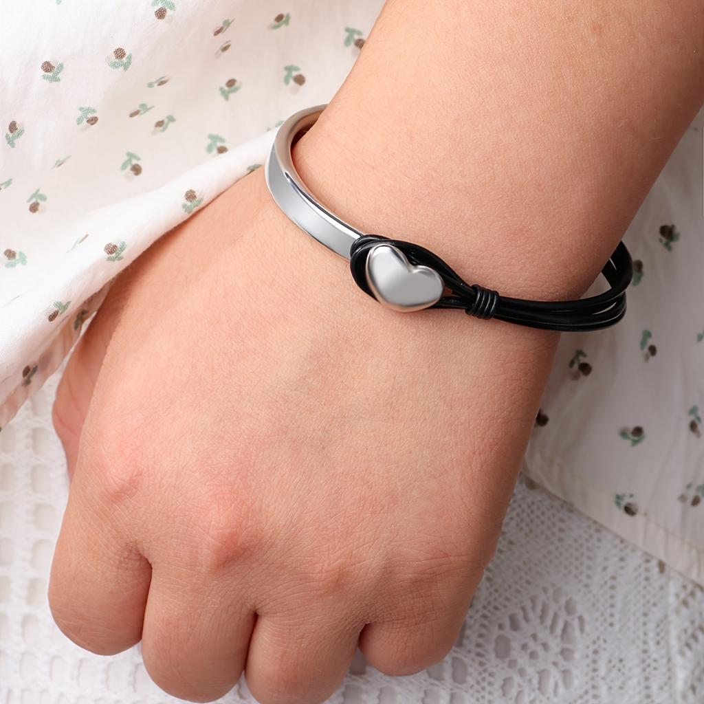 [Bohemian Patchwork Bracelet] Bohemian Style Men's and Women's Patchwork Bracelet - Fresh and Easy Silvery Heart Bangle -1pc - Suitable for Daily Wear