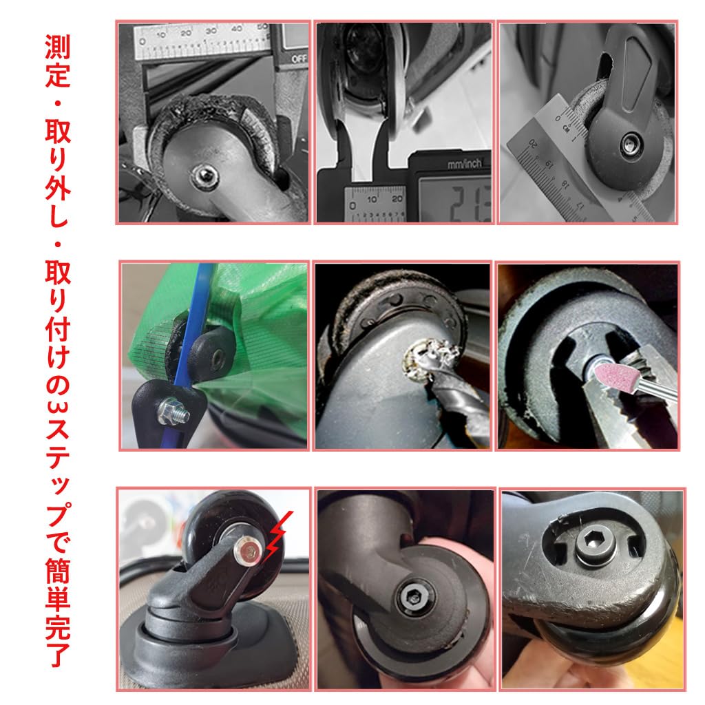 Suitcase Caster Replacement Kit, Set of 4, Wheel Repair Kit, Silent PU Tire Replacement,