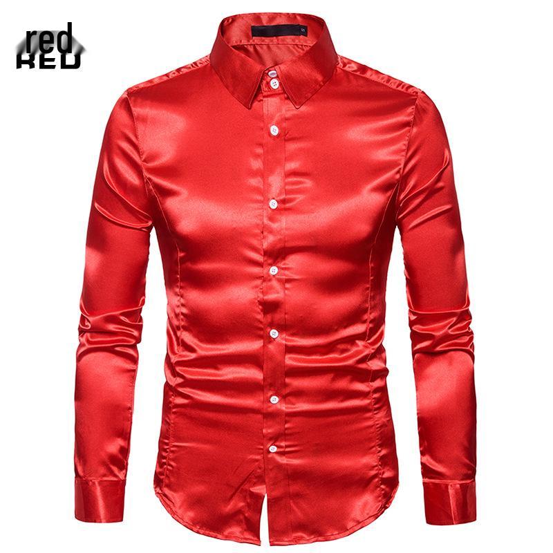 Men s 2026 Autumn Long Sleeve Shiny Casual Fashion Shirt - European Size M красный