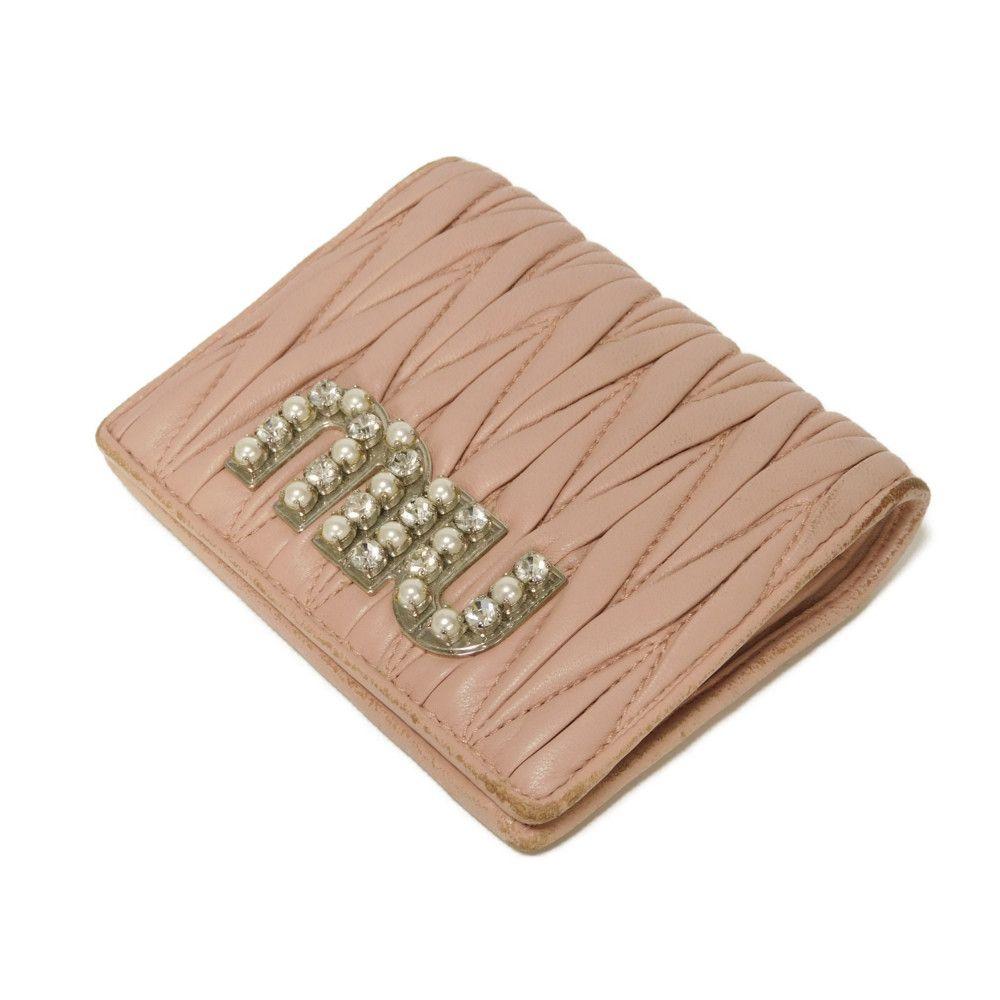 Used Matelasse Compact Wallet 12166 5MV204 2BSQ F0615 7941 with MIU Crystal Pearl Orchid from Japan AUTHENTIC