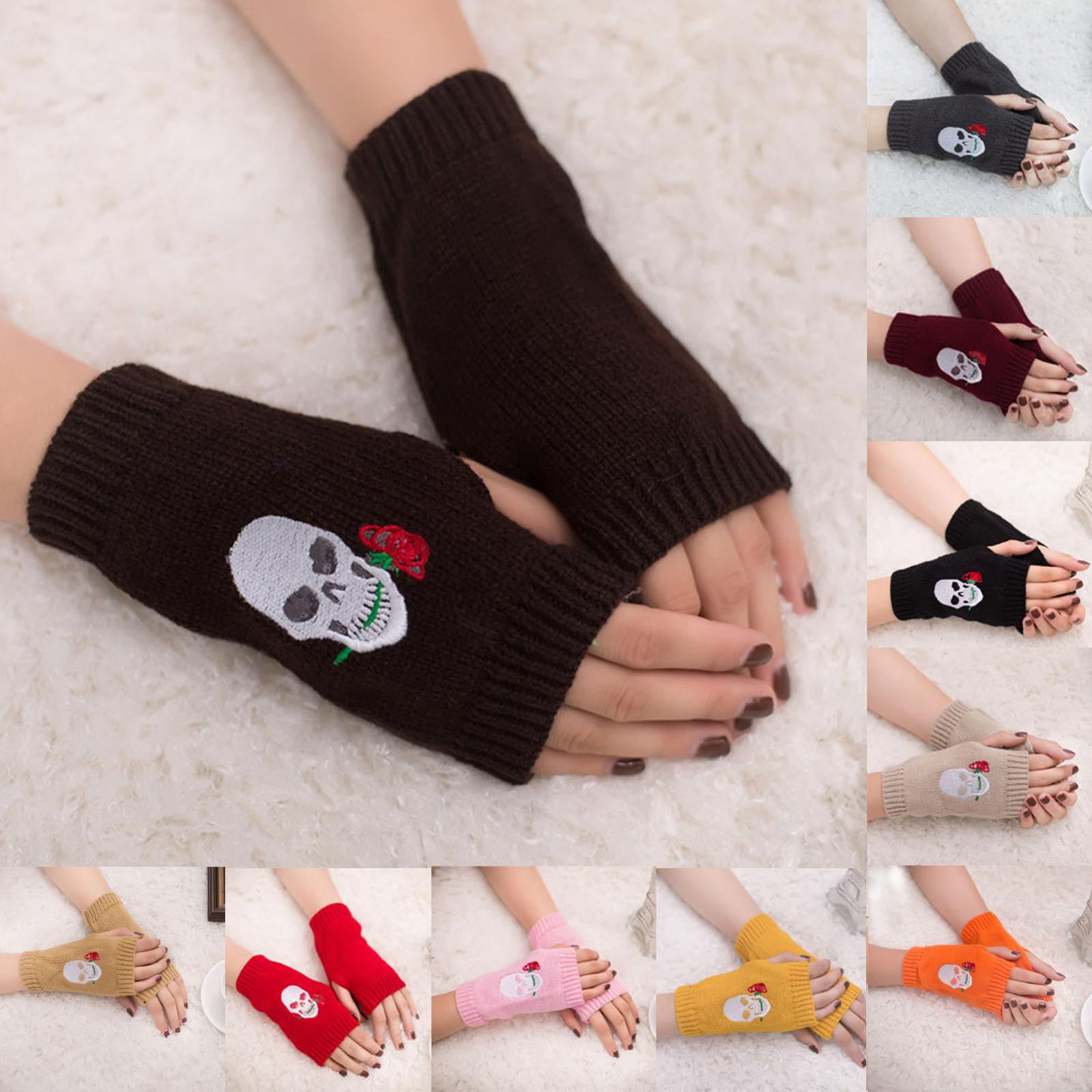 

Women Girl Knitted Arm Fingerless Keep Warm Winter Gloves Soft Warm Mitten
