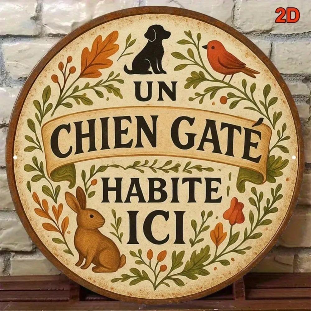 Vintage Metal Wall Art French Country Round Sign for Home and Garden Decor