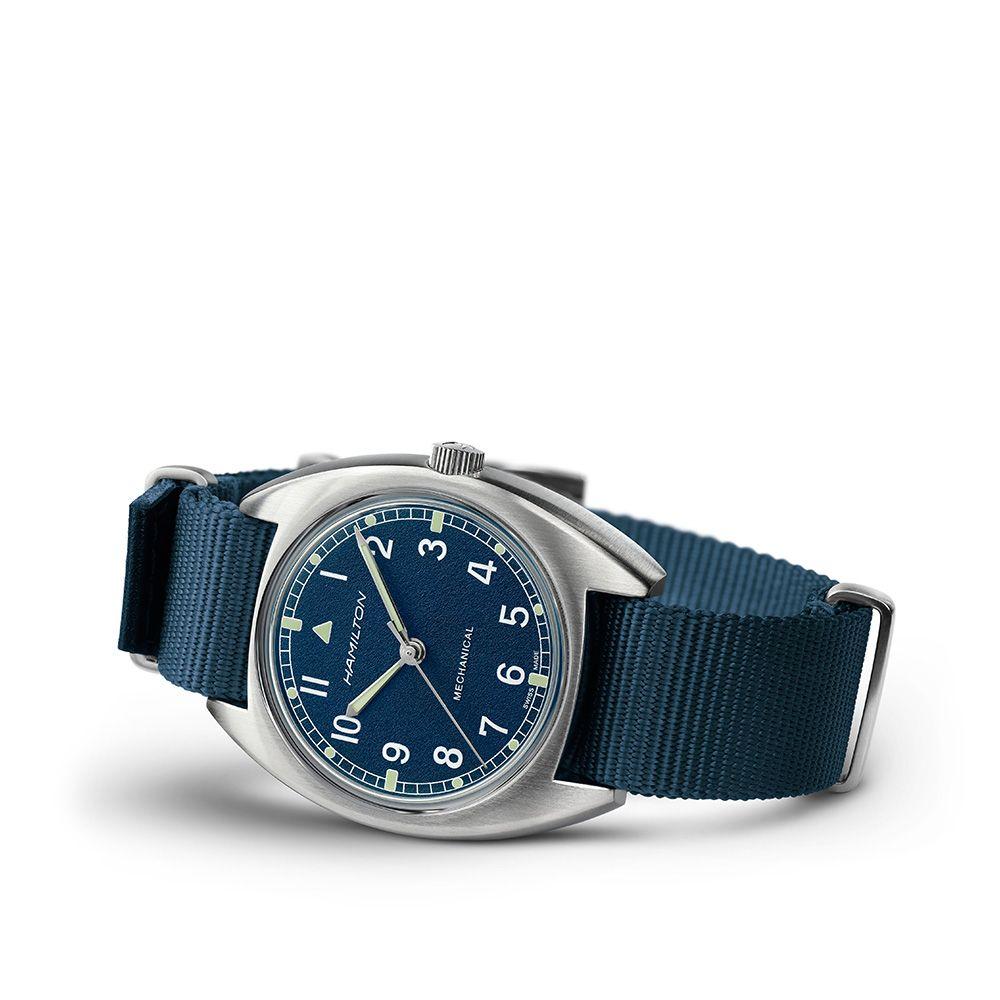 Hamilton H76419941 Khaki Aviation Pilot Pioneer Mechanical 36mm X 33mm Blue Fabric Men's Watch W10 Tapthen