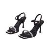 Hot Selling 2025 New Summer Fine Heel Sandal Women's Water Diamond One Button Strap Korean Internet Red High Heels Women's Shoes