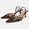 Sandale Elegante cu Toc Înalt și Broderie Florală din Plasă pentru Femei, cu Șnur și Mărgele, Vârf Ascuțit, Pantof de Petrecere la Modă