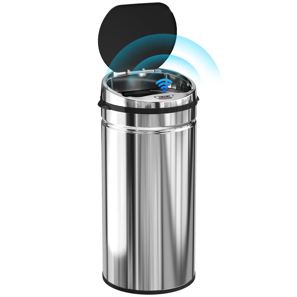 Motion Sensor Bin, Automatic Opening, 1 x 42 L, Black and Silver Stainless Steel
