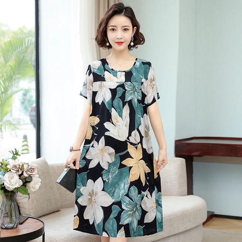 

Сукня-піжама Жіноча літня сукня довгого розміру з коротким рукавом Піжама зі штучної бавовни Сукня для мами 4XL