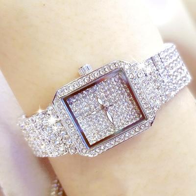 Full Diamond Quartz Women Silver Watches Luxury Brand Crystal Square Female Wristwatch Rhinestone Ladies Clock
