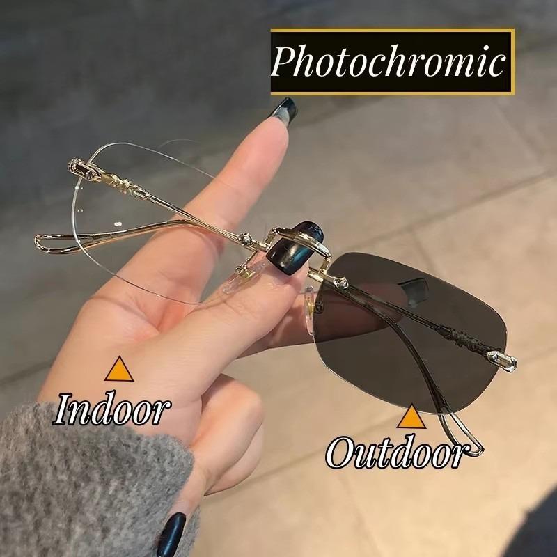 Vintage Unisex Bezrámečkové Fotochromatické Počítačové Brýle Anti-modré Světlo Venkovní Ultralehké Měnící Barvu Ploché Čočky Brýle