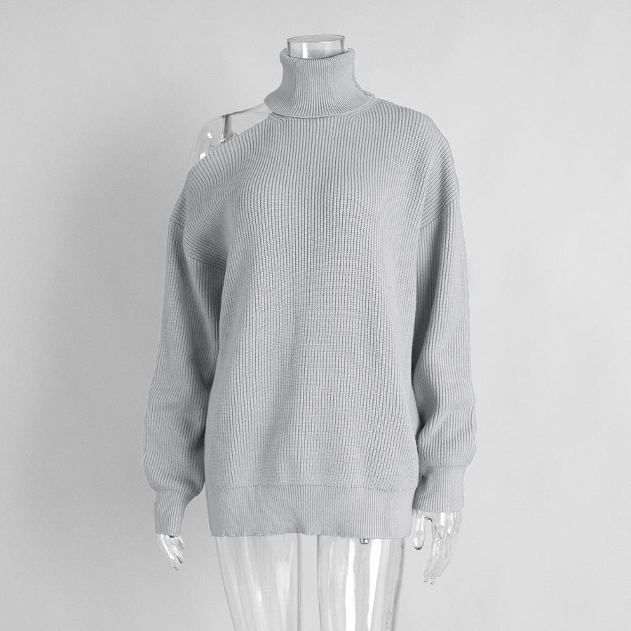 High Neck Off-Shoulder Sweater Women's Autumn Winter Ins Style Matching Knit Sweater Loose Pullover