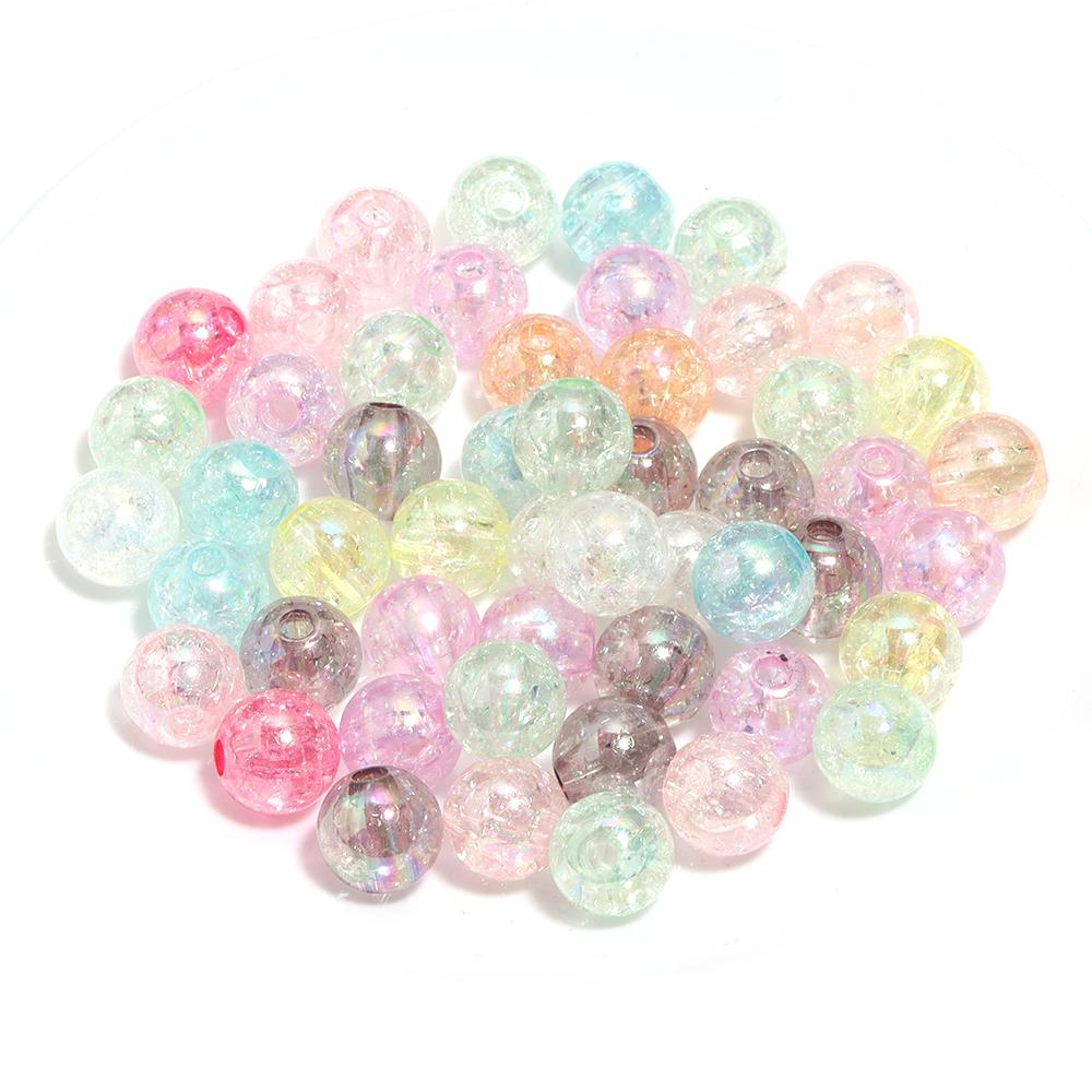 50/100pcs Cracked Acrylic Beads Candy Color Mixed Round Loose Spacer Beads For Jewelry Making DIY Bracelets Necklace Accessories