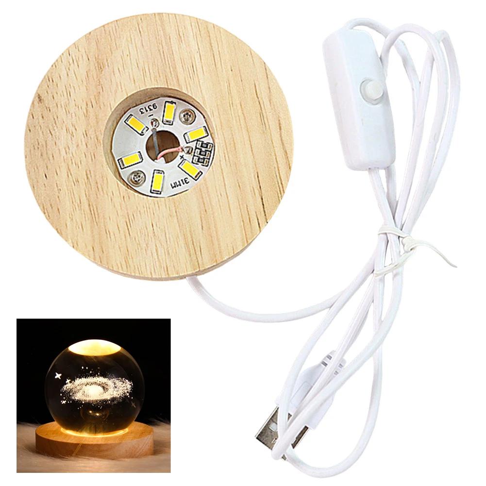 Krystallkule Nattlys Krystallkulelampe 3D-gravert Melkeveissystem Krystallkule med trebase USB-ladegave til barn