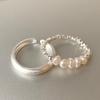 Korean Stylish Inspired Adjustable Pearl And Silver Ring For Women Modern Fashion 2023 Jewelry
