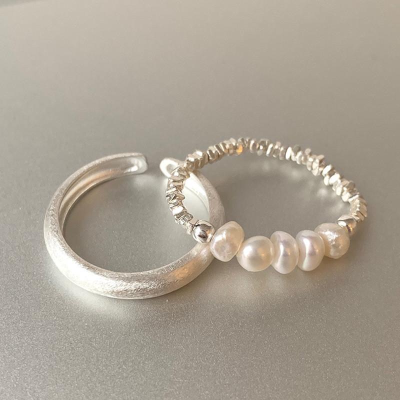 Korean Stylish Inspired Adjustable Pearl And Silver Ring For Women Modern Fashion 2023 Jewelry