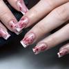 24Pcs Halloween Press On Nails Medium Square Fake Nails With Red Blood Design White French Tip Manicure
