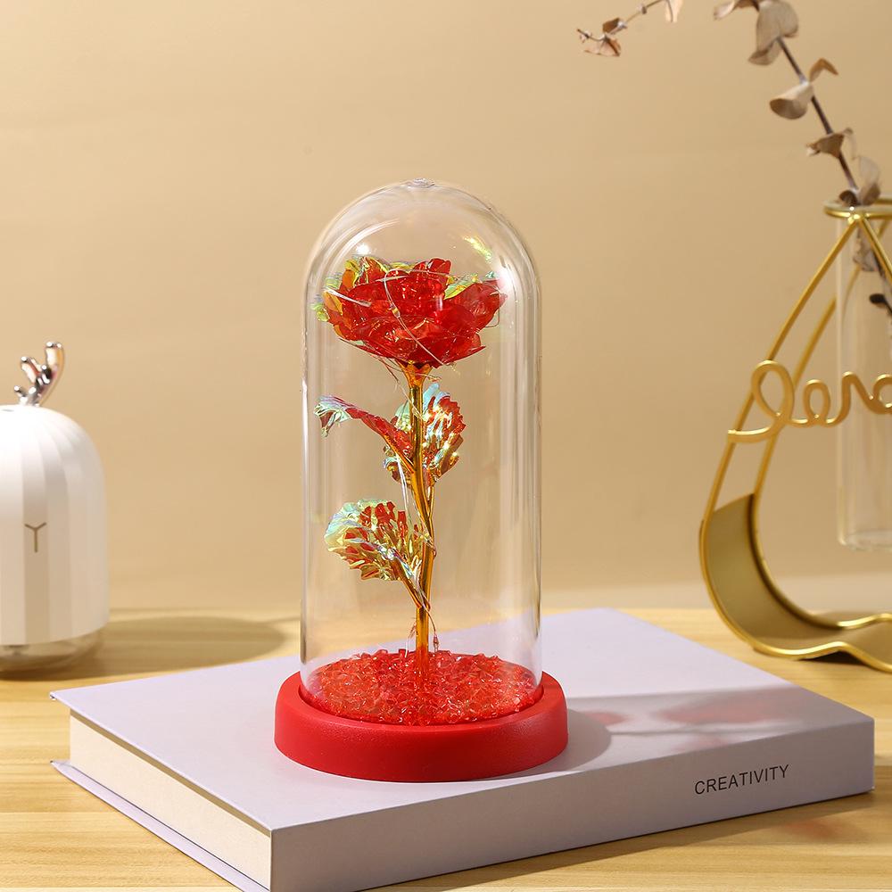 Valentine's Day Immortal Flower Glass Cover Gold Foil Rose Romantic Bouquet Ornament Couple New Year Birthday Gift