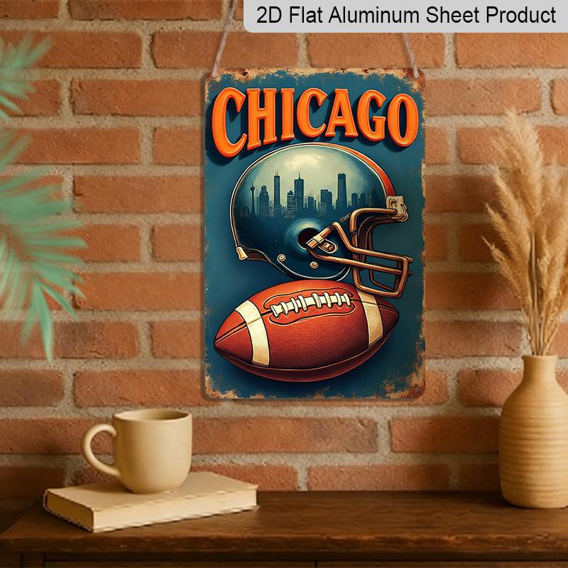 2D Flat Decorative Signs & PlaquesRetro Chicago Football Wall Hanging - Aluminum Sign, 8X12 Inches, Durable Aluminum Material, Suitable for Home