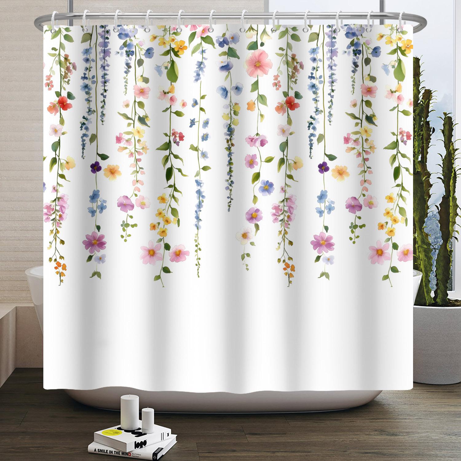

Waterproof Shower Curtain Wisteria Flower Design Hanging Leaves Green Plant Pattern Nature Theme Bathroom Decor Bath Curtains W60H190(CM)-1 Pcs