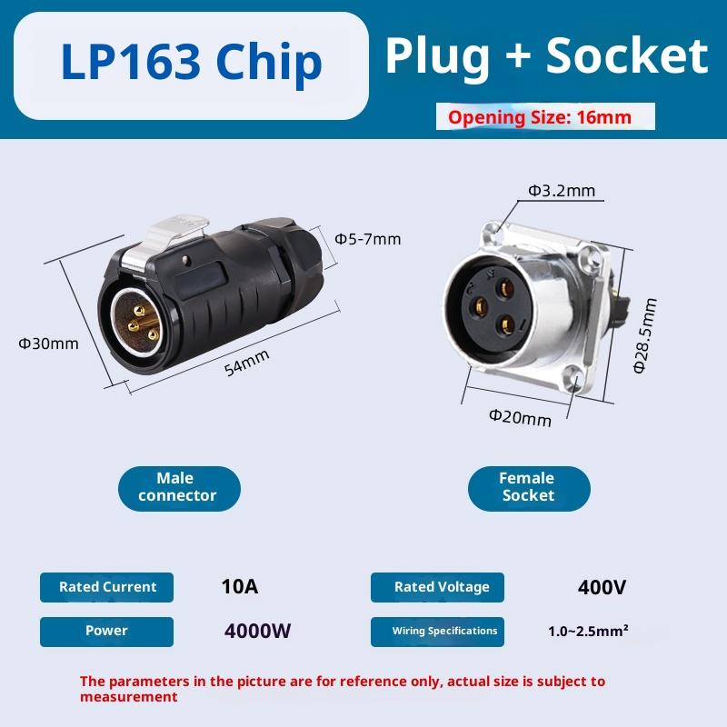 LP12 LP16 Panel Mounted Power Connector Set, Welding-Free, IP68 Waterproof, Consists of Plug and Socket, 2/3/4/5 Pin