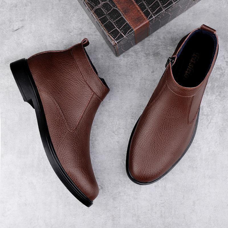 Autumn Winter New High-Top Leather Shoe Man Zipper Leather Chelsea Boots Fashion Men Ankle Boots Versatile Business Casual Botas
