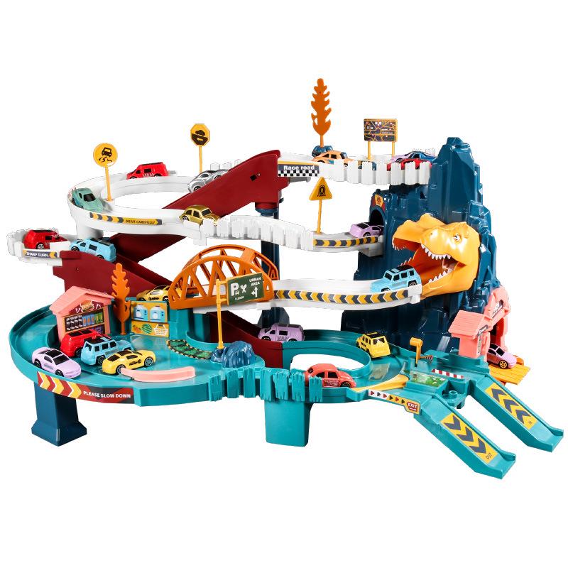 Kids' City Car Park Playset with Dinosaur, Lion, Mountain Road & Accessories