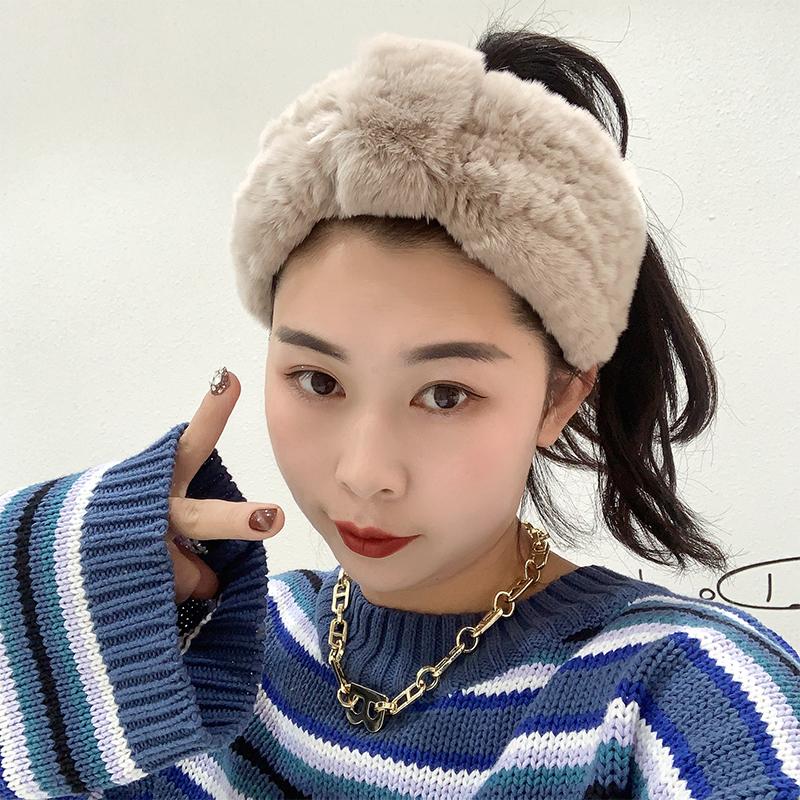 Damen Luxus Winter 100% Rexkaninchenfell gestricktes elastisches Stirnband hohe Qualität echtes Fell Haarband Mode Rexkaninchenfell Schal