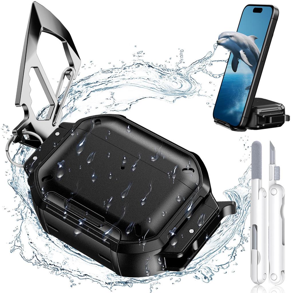 Full Body Protective for True Wireless Earbuds Featuring Built In Cleaning Pen Safety Lock Design and Carabiner Clip for