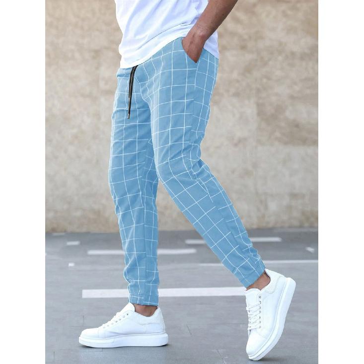 New Spring And Autumn Men'S Sports And Leisure Quick-Drying Plaid Pants Men Comfortable Solid Color Casual Pants Men