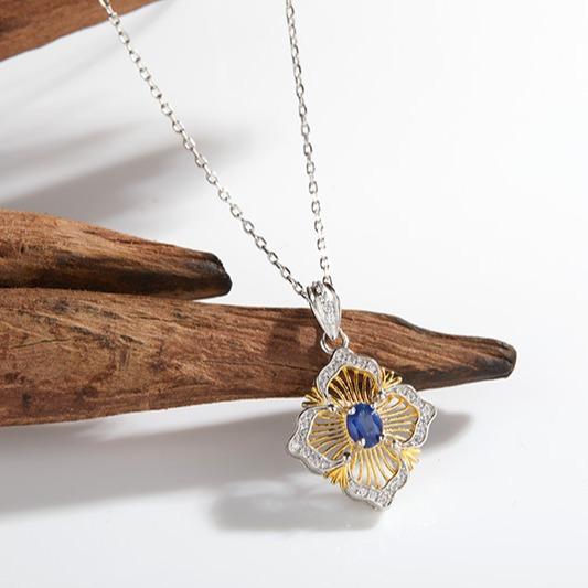 Xiaohongshu Colored Treasure Collarbone Chain S925 Sterling Silver Inlaid With Natural Sapphire Necklace Women'S Light Luxury Earrings Pendant