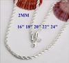 16-24inches 925 Sterling Silver 2MM Rope Necklace Beautiful Fashion Elegant For Women Men