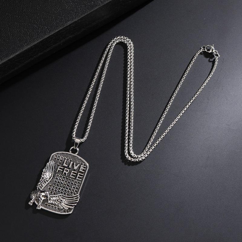 Europäischer & Amerikanischer Adler Herren Hip Hop Quadratischer Anhänger Edelstahl Halskette - Unisex Street Style Pullover Kette
