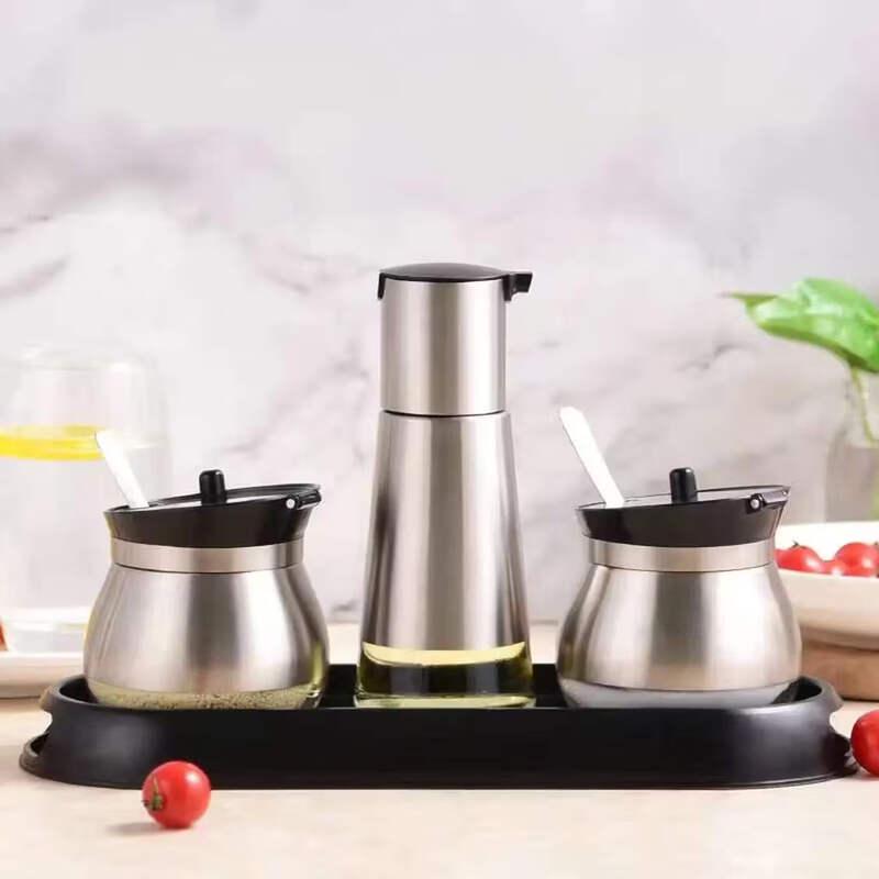 304 Stainless Steel & Glass Condiment Set