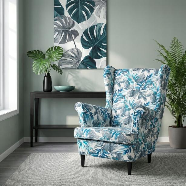 Ohrensessel Flowers Print mit gemustertem Veloursbezug im skandinavischen Stil – Family Meble