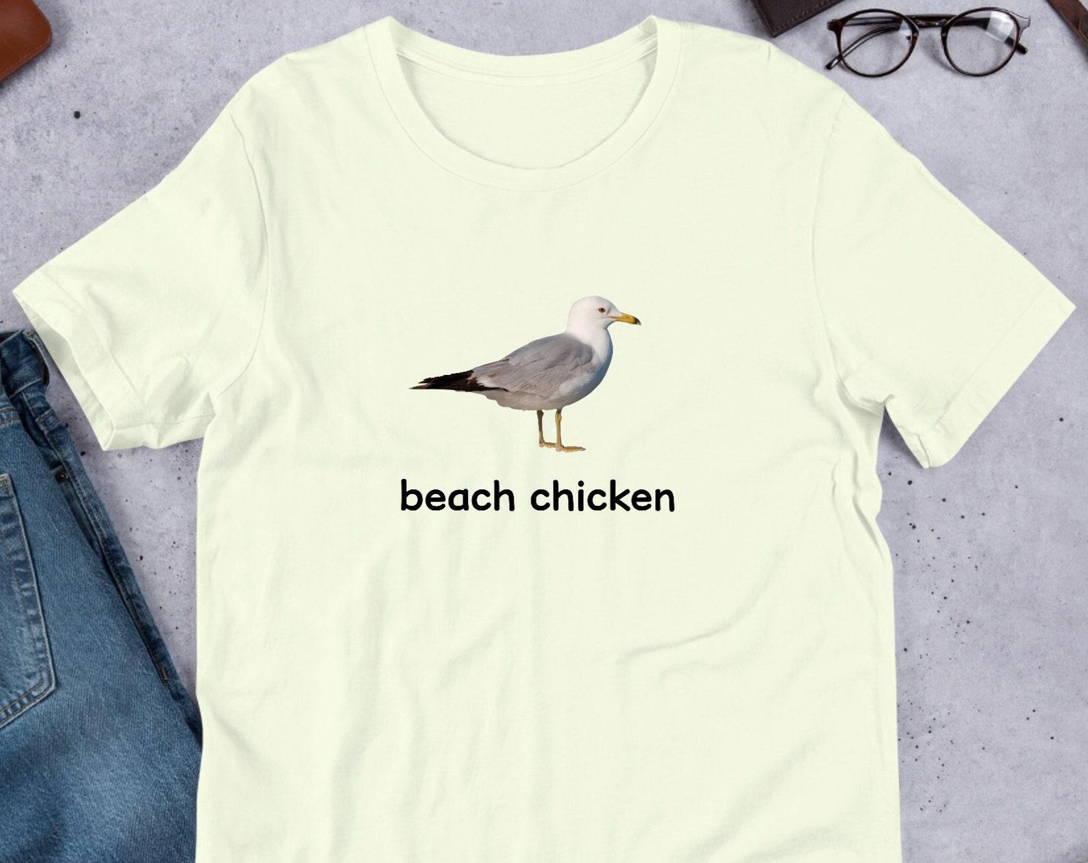 Beach Chicken Seagull, Funny Meme Shirt, Weirdcore Clothing, Oddly Specific, Unhinged Shirt, Bird Lover, Surreal Memes, Funny Bird, Cringe L