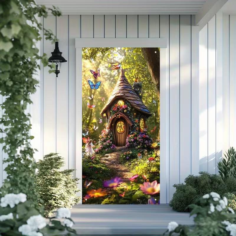2D Enchanted Fairy Cottage with Butterflies Door Photography Background