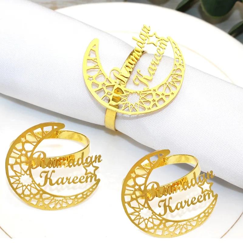 1Pcs Ramadan Napkin Rings Gold Ramadan Napkin Rings Hollow Moon and Star Napkin Holder Party Wedding Table Decor Napkins
