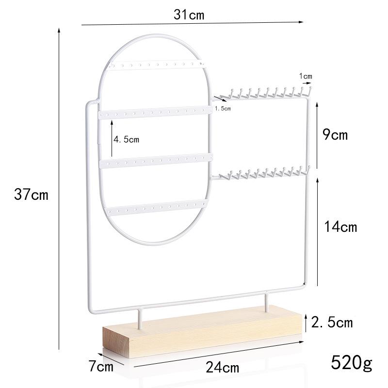 Jewelry Display Stand Iron Earrings Rings Bracelet Necklace Storage Rack With Wood Base Desktop Jewellery Organizer