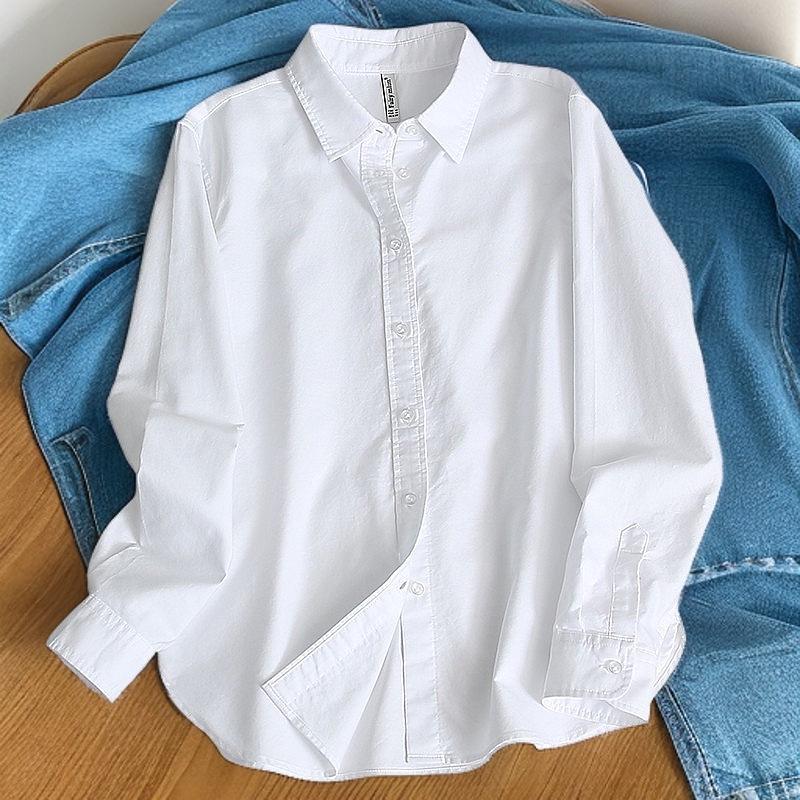 Women's Loose-Fit Korean Style Cotton Shirt - Early Spring 2025 French Casual Long Sleeve Top
