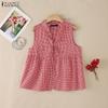 ZANZEA Women Plaid Print Casual V-Neck Sleeveless Blouse