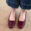 Retro soft leather square head bow single shoes women's Doudou shoes autumn new shallow flat shoes ladyshoes