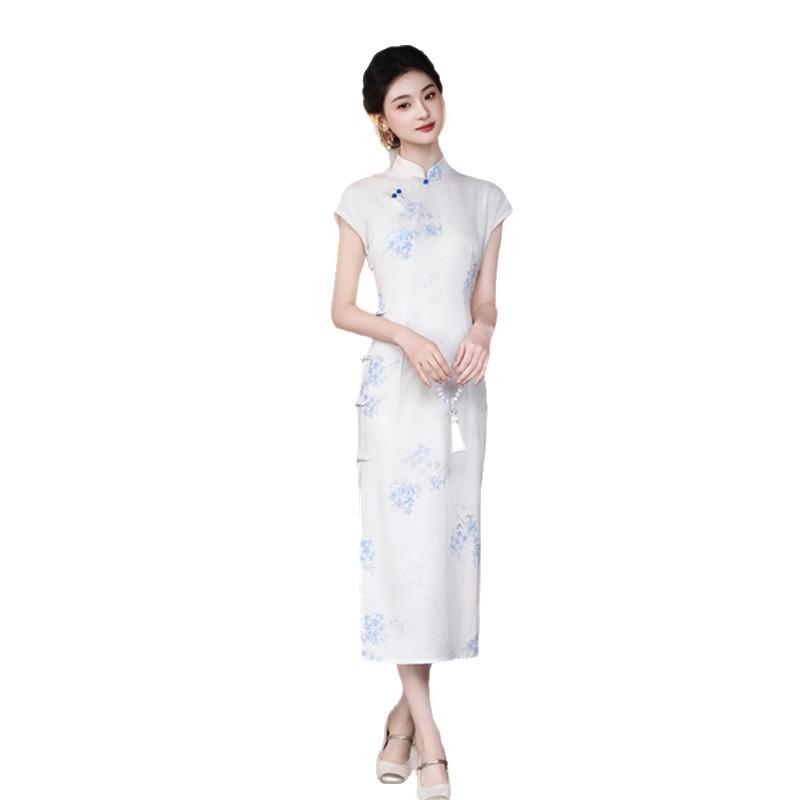 New Chinese long with rotator sleeves, bamboo and hemp cheongsam, spring and summer new slim and thin young girl