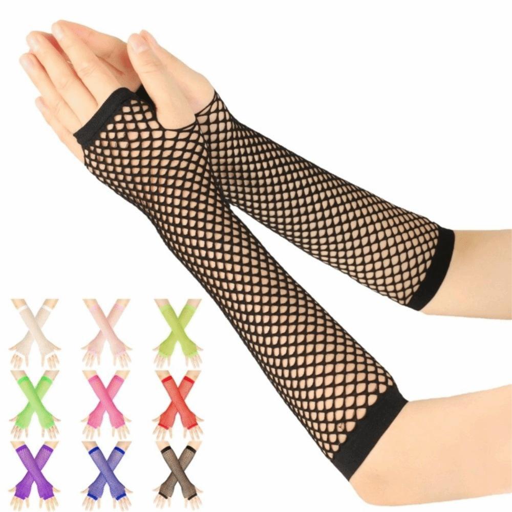 Long Mesh Gloves Fingerless Long Gloves Simple Fishing Net Gloves  Nightclub