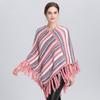 Exclusive For South American Tassel Cape Shawl V-Neck Diagonal Striped Pullover Women 1527 #