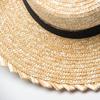 Spring and summer new fashion pattern wavy edge straw straw flat top top hat, webbing decorative sunshade beach flat top straw hat