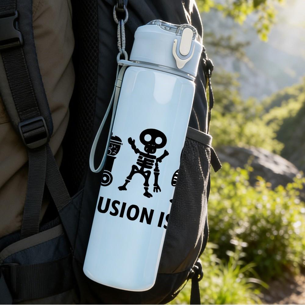 1PC Ghost Silhouette Quote Text 750ml Color Plastic Sports Water Bottle Leakproof Flip Straw Lid Suitable for Sports Office Home Use